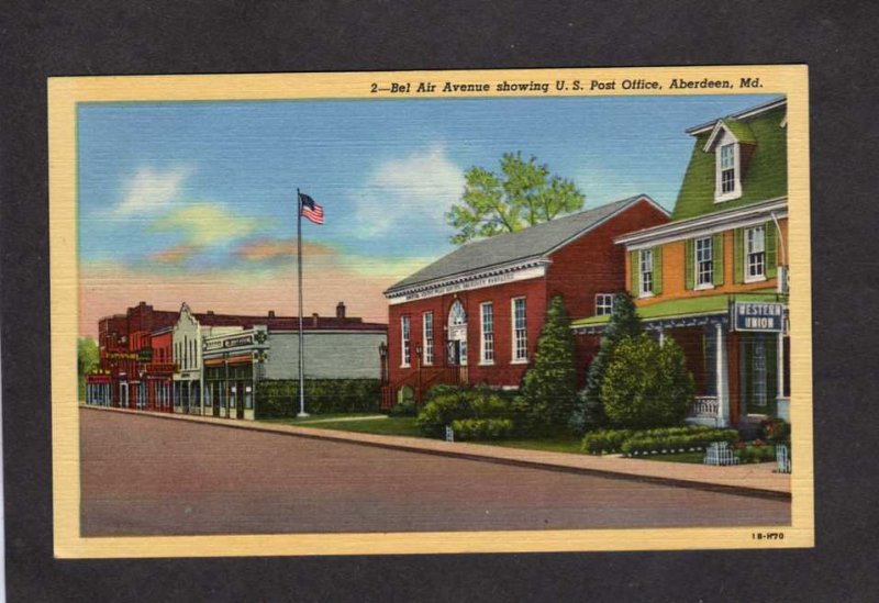 MD Bel Air Ave US Post Office Aberdeen Maryland Western Union Postcard