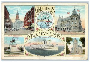 1920 Multi-View Greetings From Fall River Massachusetts Vintage Antique Postcard