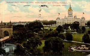 Connecticut Hartford Bushnell Park Memorial Arch State Capitol and Corning Fo...