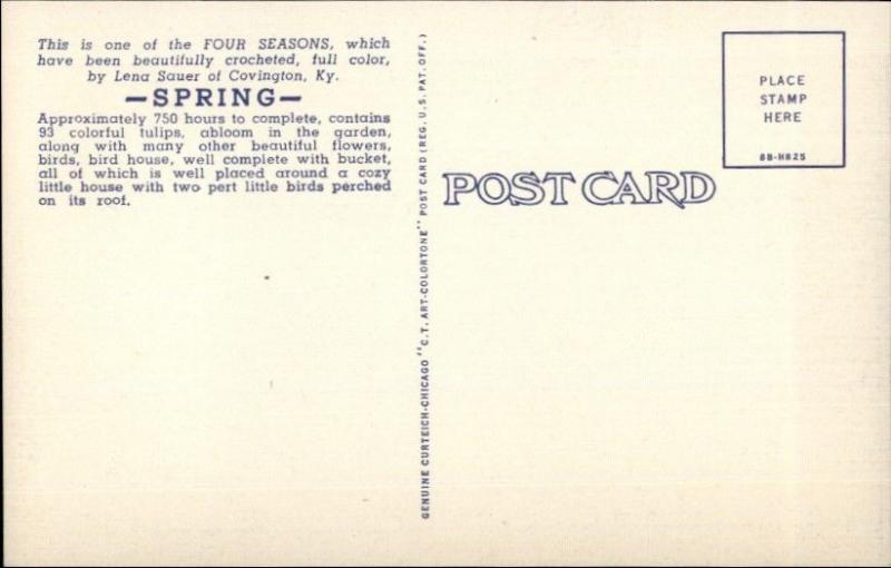 Arts & Crafts Crochet 4 Seasons L Sauer Covington KY Linen Postcard SPRING