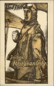 German Propaganda Poster Art Airplane Fighter Pilot War Loan Postcard c1915