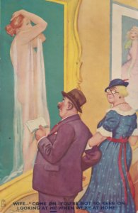 Art Risque Gallery Painting Antique Comic Postcard