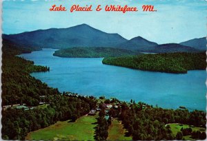 VINTAGE CONTINENTAL SIZE POSTCARD LAKE PLACID AND WHITEFACE MOUNTAIN W531