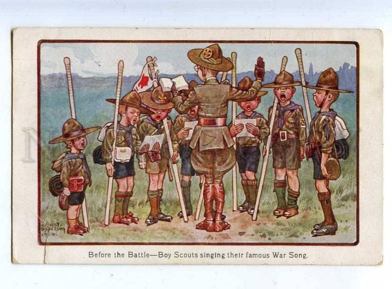 202739 Boy SCOUTS singing WAR Song by IBBETSON Vintage PC