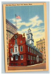 Vintage 1940's Postcard US Flag Over the Old State House Boston Massachusetts