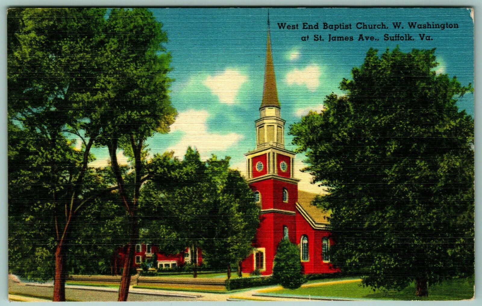 West End Baptist Church Suffolk Virginia VA UNP Unused Linen Postcard