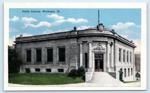 WAUKEGAN, Illinois IL ~ PUBLIC LIBRARY ca 1920s Lake County  Postcard