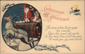 Christmas Santa Claus with Reindeer in Sleigh Vintage Postcard
