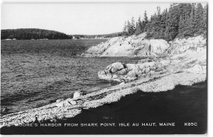 RPPC Moore's Harbor From Shark Point, Isle Au Haut, Maine 1950s Vintage Postcard