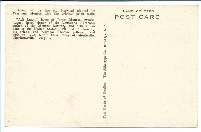 Charlottesville, VA - Ash Lawn, Old Boxwood - Hand Colored