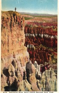 Vintage Postcard 1938 Inspiration Point Bryce Canyon Amphitheatre National Park 