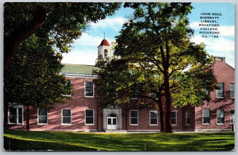 Vtg Illinois IL John Hall Sherratt Library Rockford College 1940s View Postcard