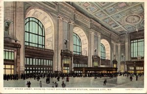 Missouri Kansas City Union Station Grand Lobby Showing Ticket Offices 1921 Fr...