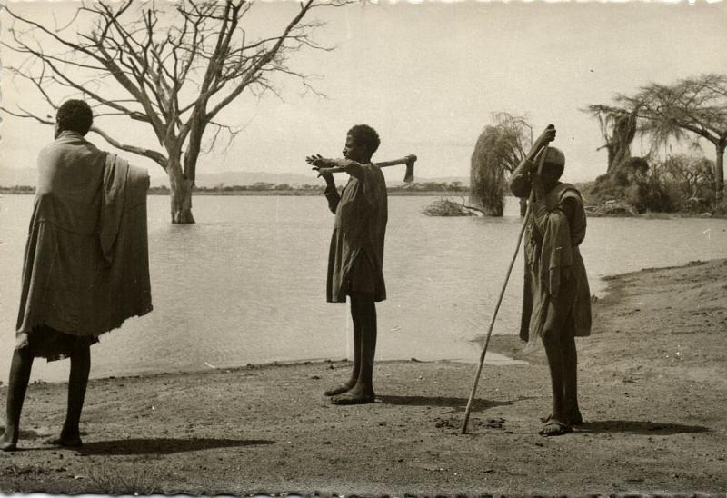 ethiopia, Native Afar (?) Tribe Men, Desert Nomads (1940s) RPPC Postcard