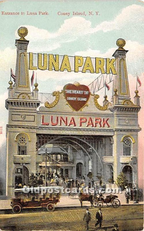 Entrance to Luna Park Coney Island, NY, USA Amusement Park Unused 