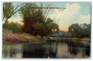 1912 Lake River Scene Docked Boat Grove Near Springfield Illinois IL Postcard