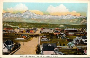 Bird's Eye view Livingston Montana Postcard WB Train Bridge Absaroka Mountains