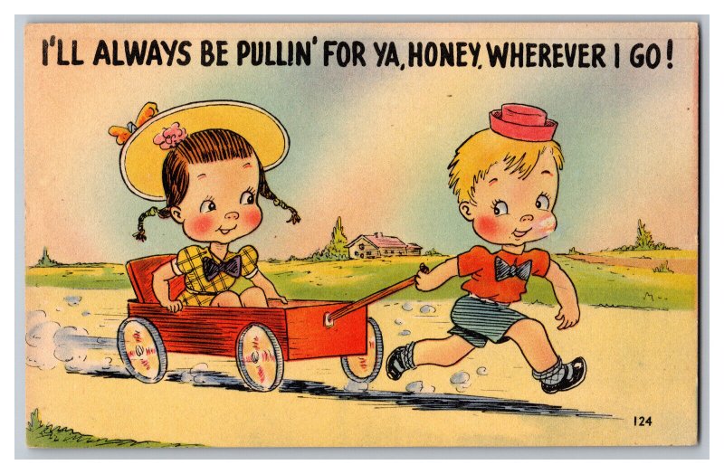 Postcard I'll Always Be Pullin' For Ya Honey Vintage Standard View Comic Card 