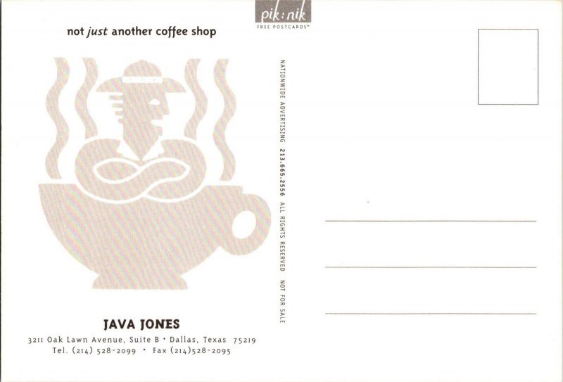 Continental Advertising Postcard- Java Jones Coffee Shop Dallas, Texas CD18