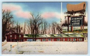VINCENNES, IN Indiana ~ Roadside COVERED WAGON LODGE ca 1940s Linen Postcard