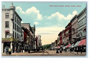 1912 West Main Street Shops People Scene Battle Creek MI Posted Vintage Postcard 