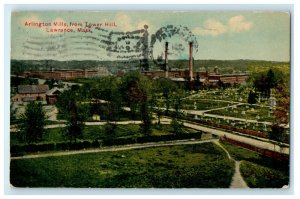 1911 Arlington Mills From Tower Hill, Lawrence, Massachusetts MA Postcard 