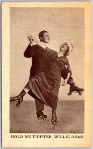 Hold Me Tighter Willie Dear Man & Woman Roller Staking Postcard