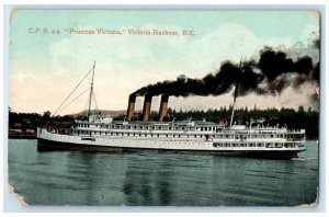1910 CPR SS Princess Victoria, Victoria Harbour British Columbia Canada Postcard