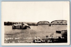 Chamberlain South Dakota SD Postcard RPPC Photo Ferry Boat Missouri River c1940s