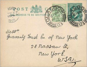 Entier Postal Stationery 1/2 + 1 / 2p Glasgow for New York