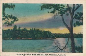 Greetings from Perth Road, Ontario, Canada - Sunset over Lake - Linen