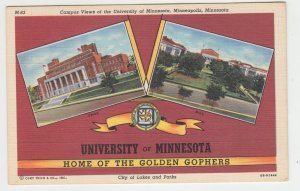 P2507, vintage postcard multi view university of minnesota the golden gophers