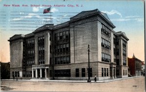 New Mass. Ave. School House, Atlantic City NJ c1915 Vintage Postcard J56