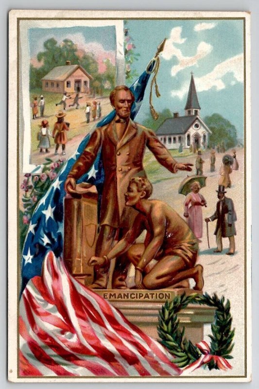 Abraham Lincoln Patriotic Emancipation Monument School Church Flag Postcard X25