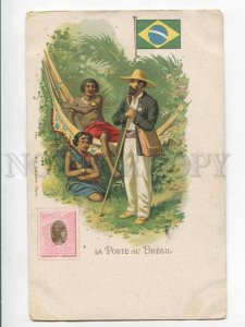 3033286 BRASIL Flag stamp & native girl Vintage postcard