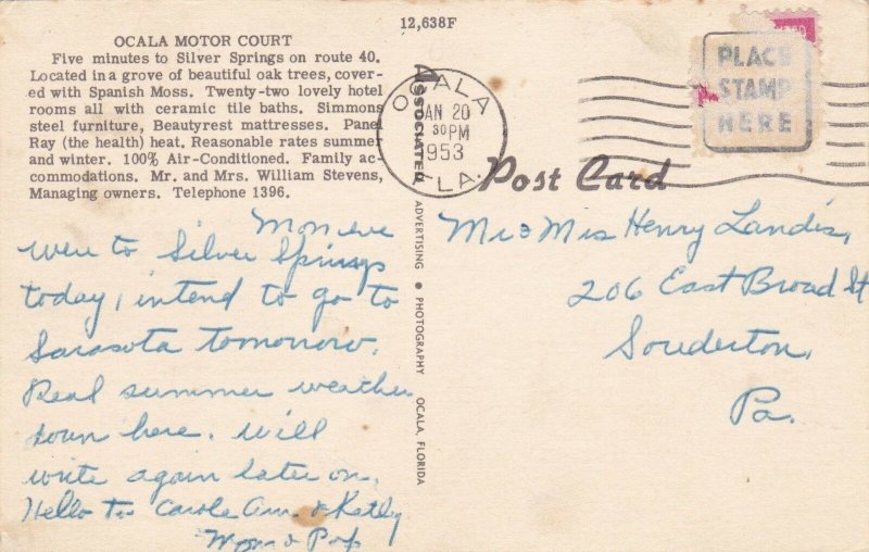 Florida Ocala Motor Court Silver Springs Boulevard 1953 sk3307