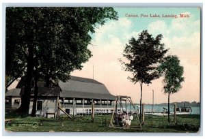 View Of Casino Pine Lake Park Lansing Michigan MI Boats Scene Vintage Postcard