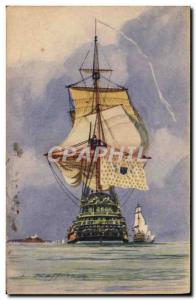 Postcard Old Boat Sailboat L & # 39arrrivee at anchor