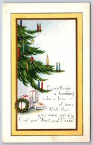 Christmas~Gifts Under Colorful Candle Lit Tree~Please Come~1926 Art Deco Whitney