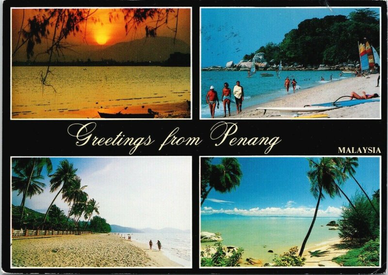 Penang Malaysia Greetings Multiview Vintage w/ Stamp Postcard C3