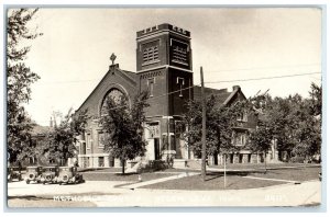 1930 Methodist Church Cars Scene Storm Lake Iowa IA RPPC Photo Vintage Postcard