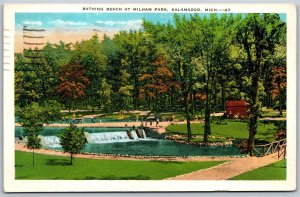 Vtg Kalamazoo Michigan MI Bathing Beach Milham Park 1920s View Postcard