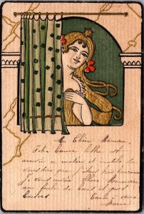 Embossed Art Nouveau Lady Vintage Postcard 09.75