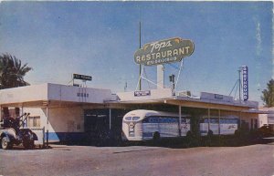 Postcard 1940s California Indio Tops Restaurant Greyhound Bus Depot CA24-3114