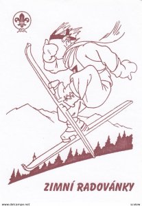 Poster Art Boy, Boy Scout Skiing Covering His Eyes, Zimni RAdovanky, Winter H...