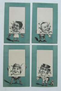 SET of 4 ANTIQUE VICTORIAN TRADE CARDS COMIC ADVERTISING