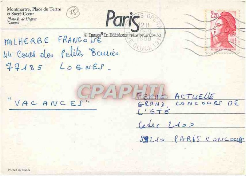 Modern Postcard Paris Montmartre Place du Tertre and Sacre Coeur