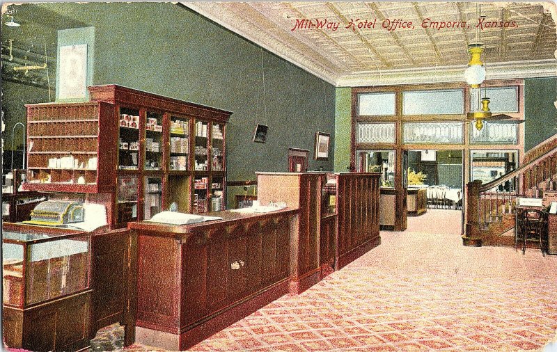 1910 Mit-Way Hotel Office Emporia KS Kansas Vintage Postcard Standard View Card