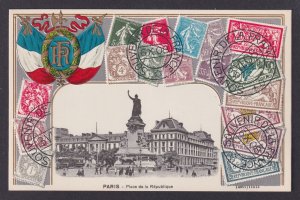 FRANCE, Postcard, Paris, Embossed Stamps, Republic Square