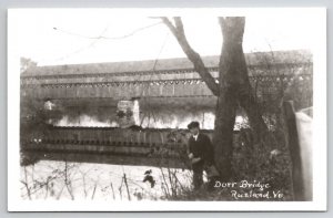 Rutland VT Dorr Bridge Man Sitting On River Bank RPPC Postcard P29